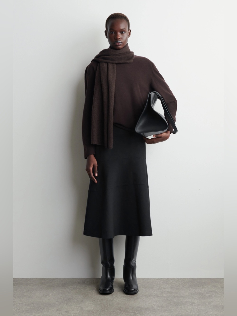 COS CURVED A-LINE MIDI SKIRT